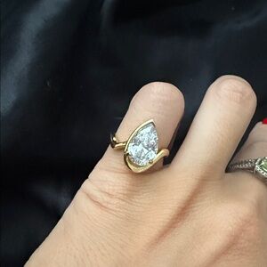 Gold Teardrop Ring with Crystal Accent